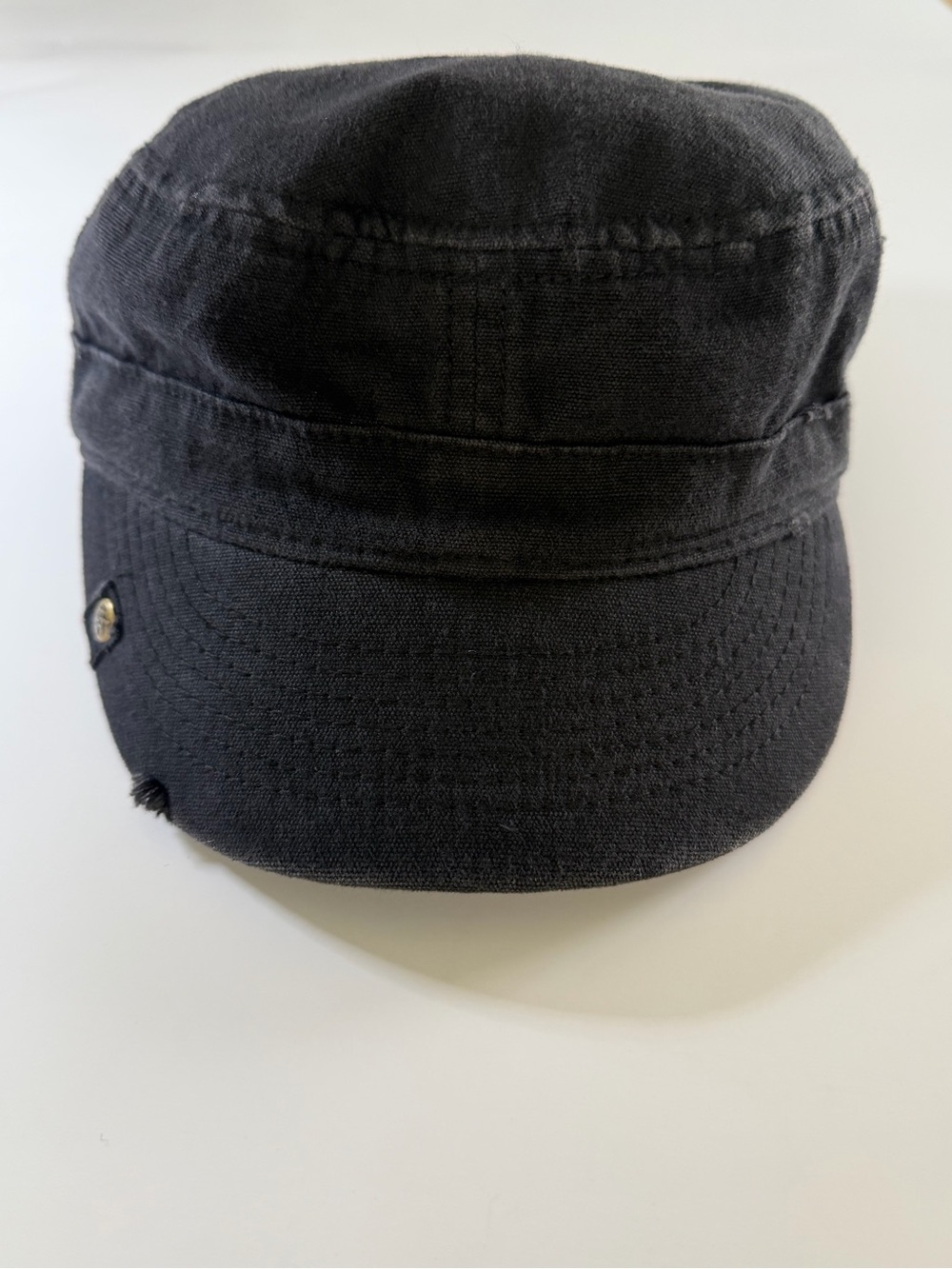 A. Kurtz Black Distressed Military Cadet Cap Hat Red Stitching Size Small